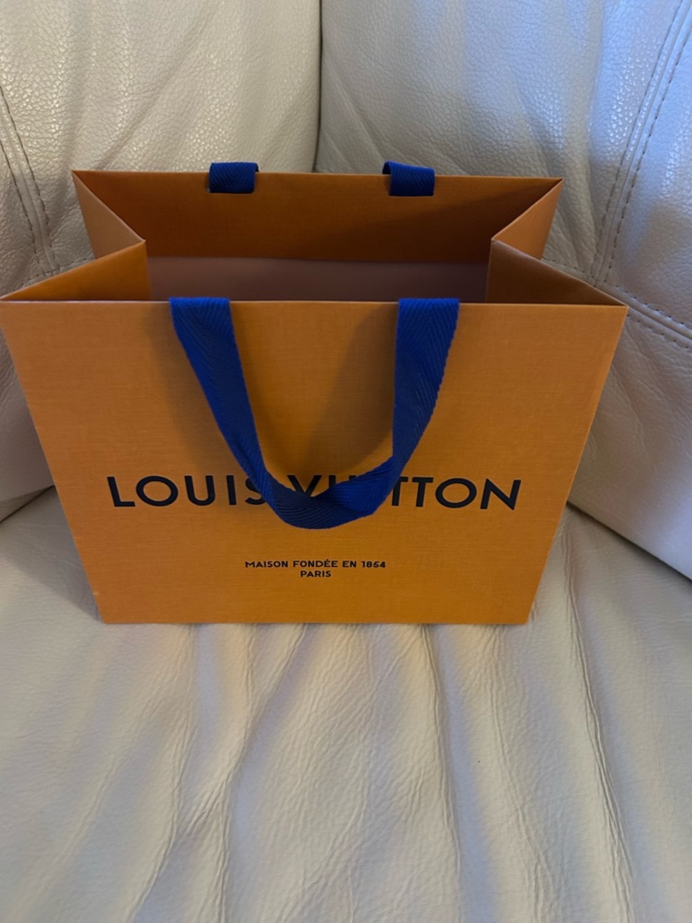 Louis Vuitton Orange Paper Shopping Bag with Blue Ribbon Handles